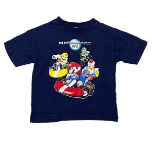 Nintendo MarioKart Wii 2008 Video Game Tee T-Shirt Navy Blue Youth M Medium